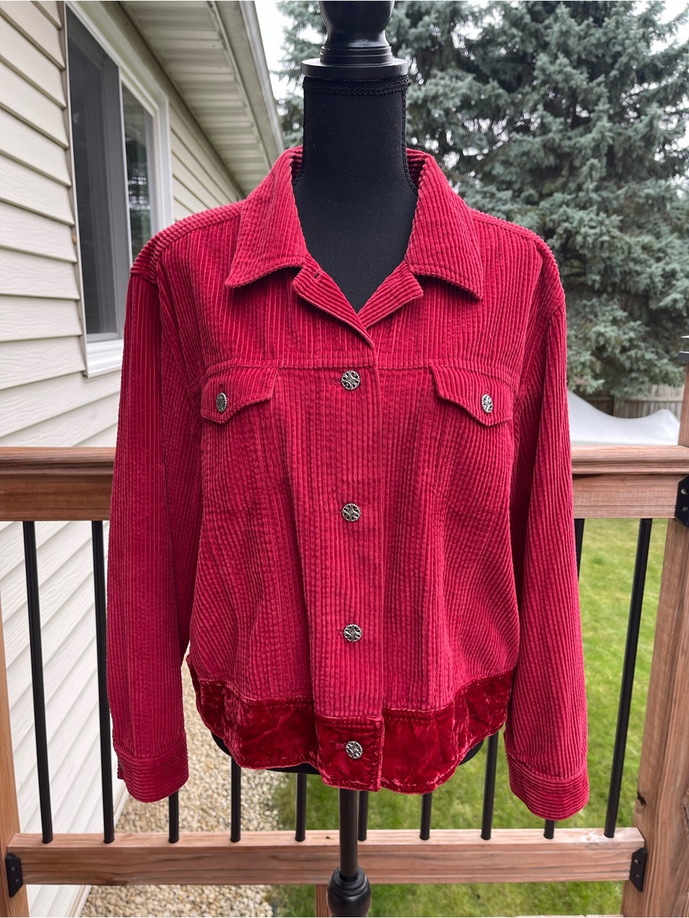 J. Jill Corduroy Velvet Collar Jacket Button Front Red Cotton Retro Petite Large